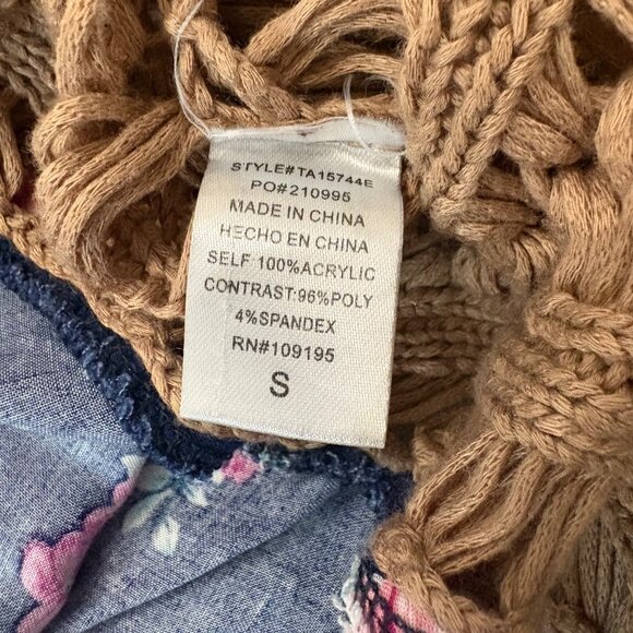 Boho Chic Crochet & Floral Knit Top With Raglan Sleeves Size Small - Picture 6 of 16